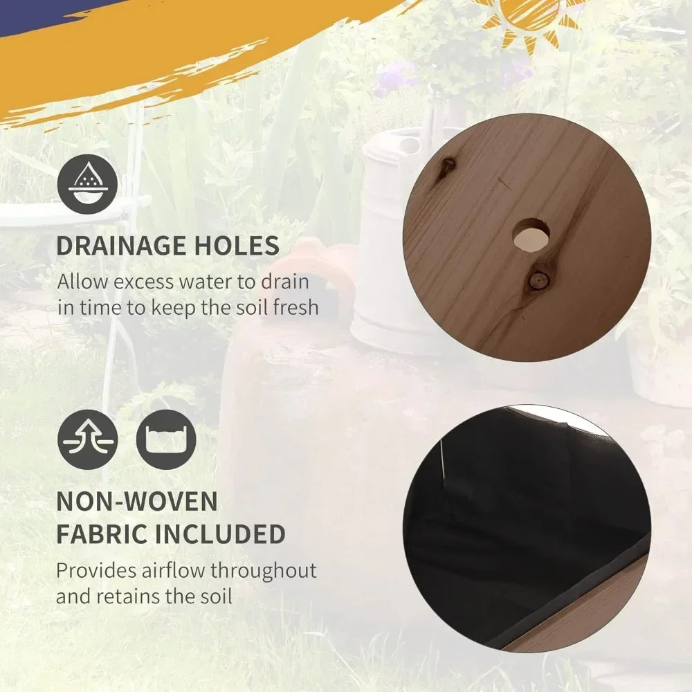 Wooden Outdoor Plant Box Stand with Folding Side Table and Wheels, Raised Garden Bed with 8 Grow Grids