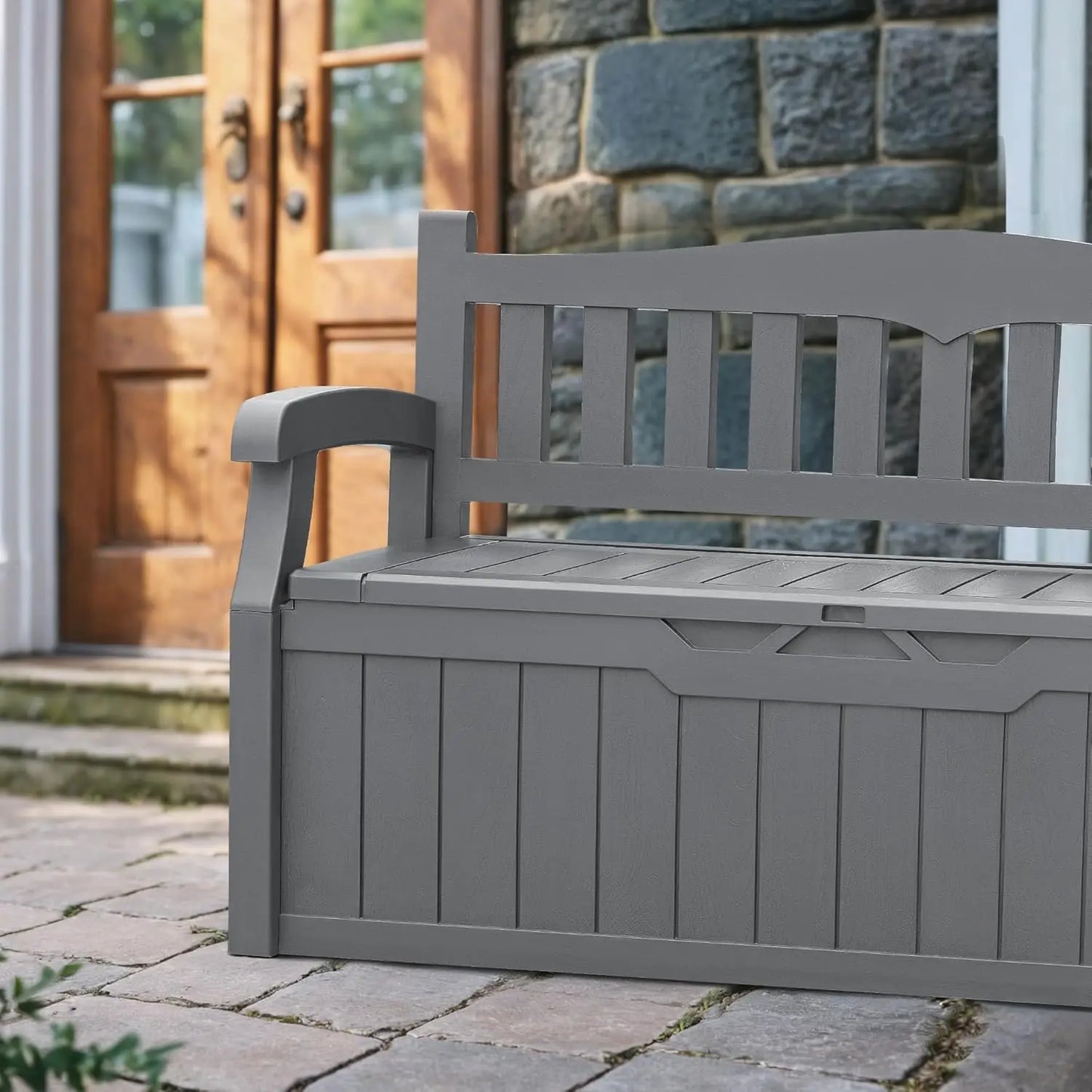 80 Gallon Storage Bench Deck Box lockable for Patio Furniture