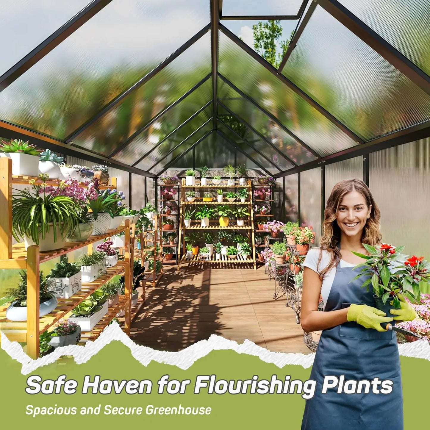6x11 FT Greenhouse, Quick Setup Structure, Roof Vent Polycarbonate s