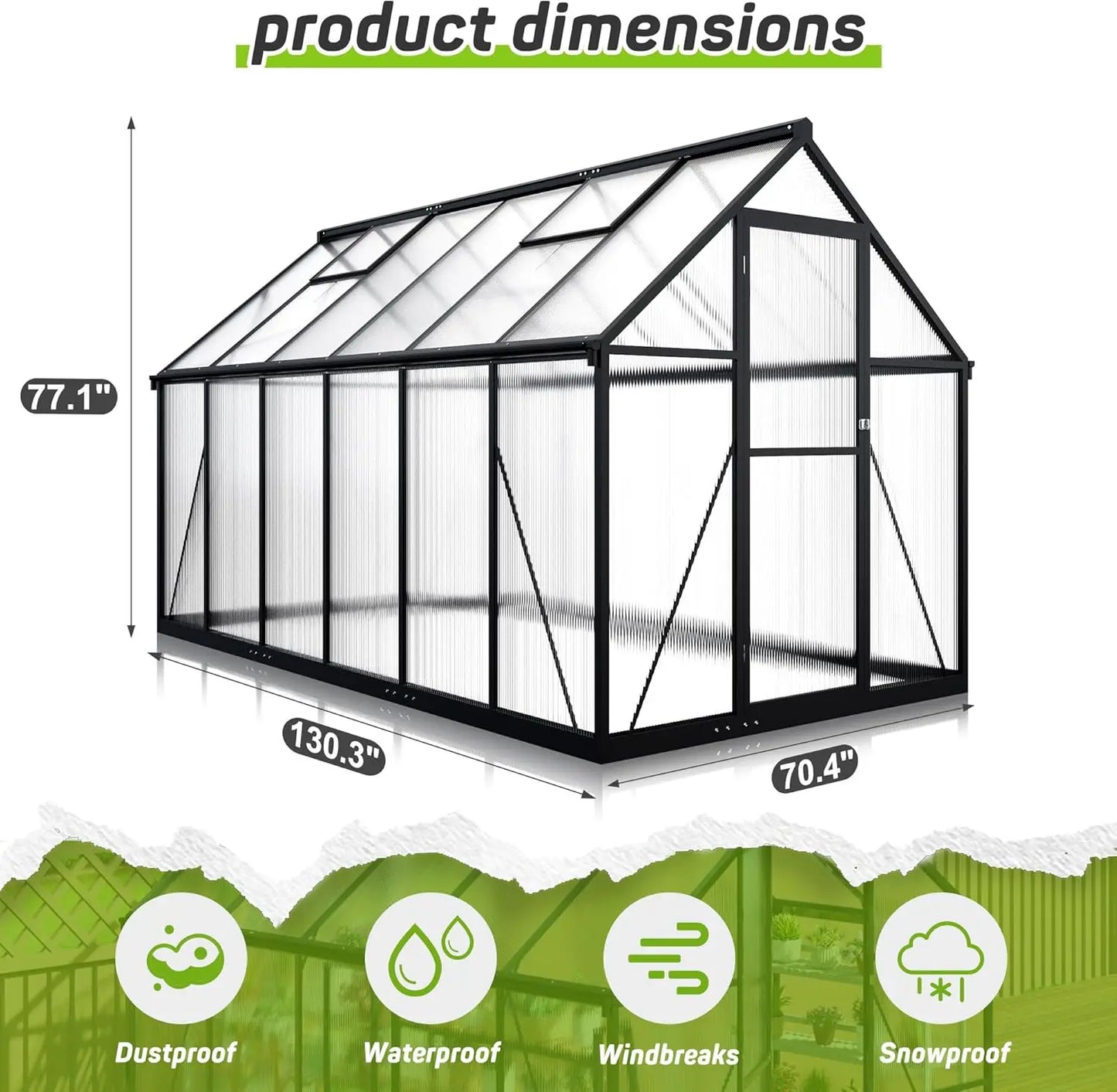 6x11 FT Greenhouse, Quick Setup Structure, Roof Vent Polycarbonate s