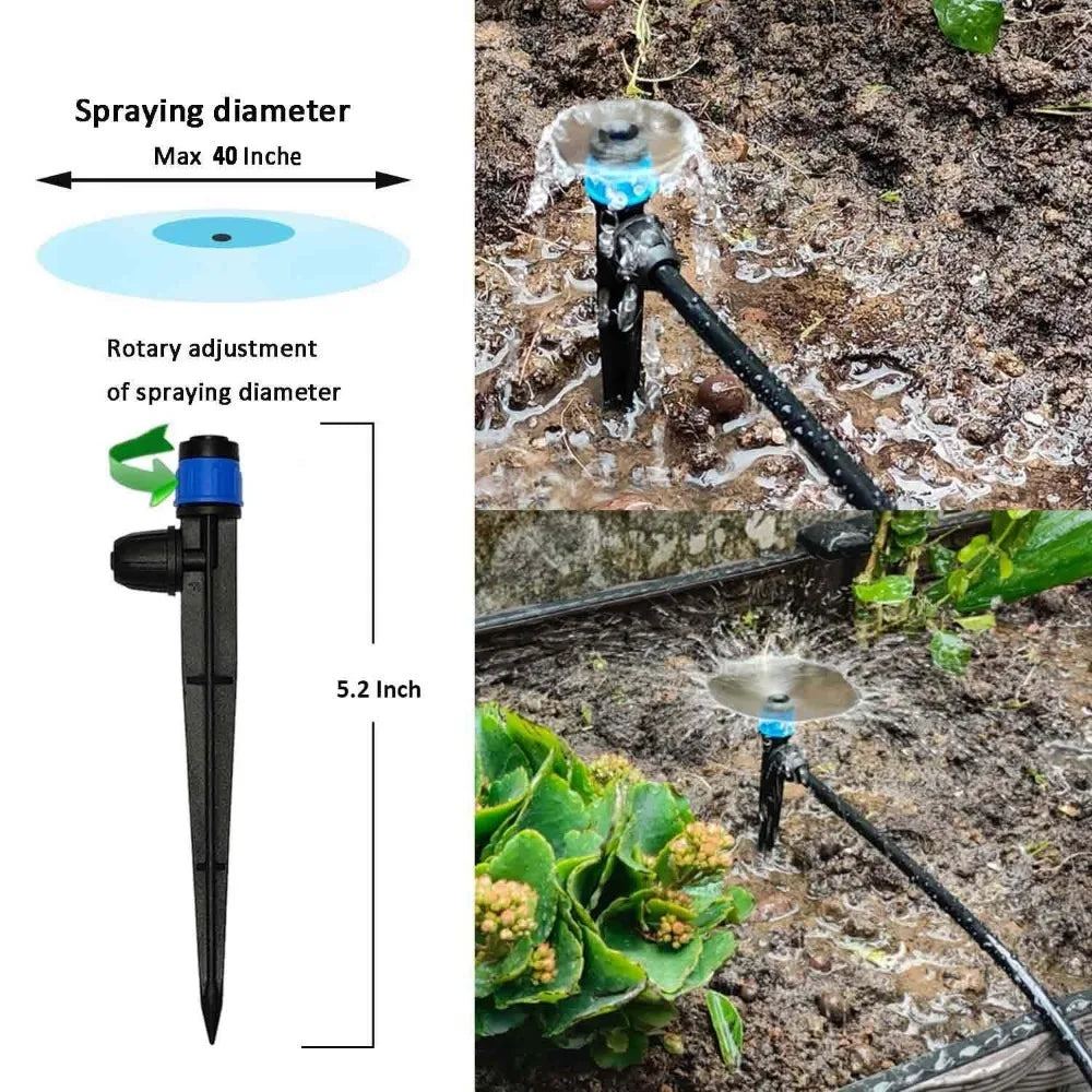 Drip irrigation system kit, water timer 82FT 1/4 hose,16 fountain nozzles.