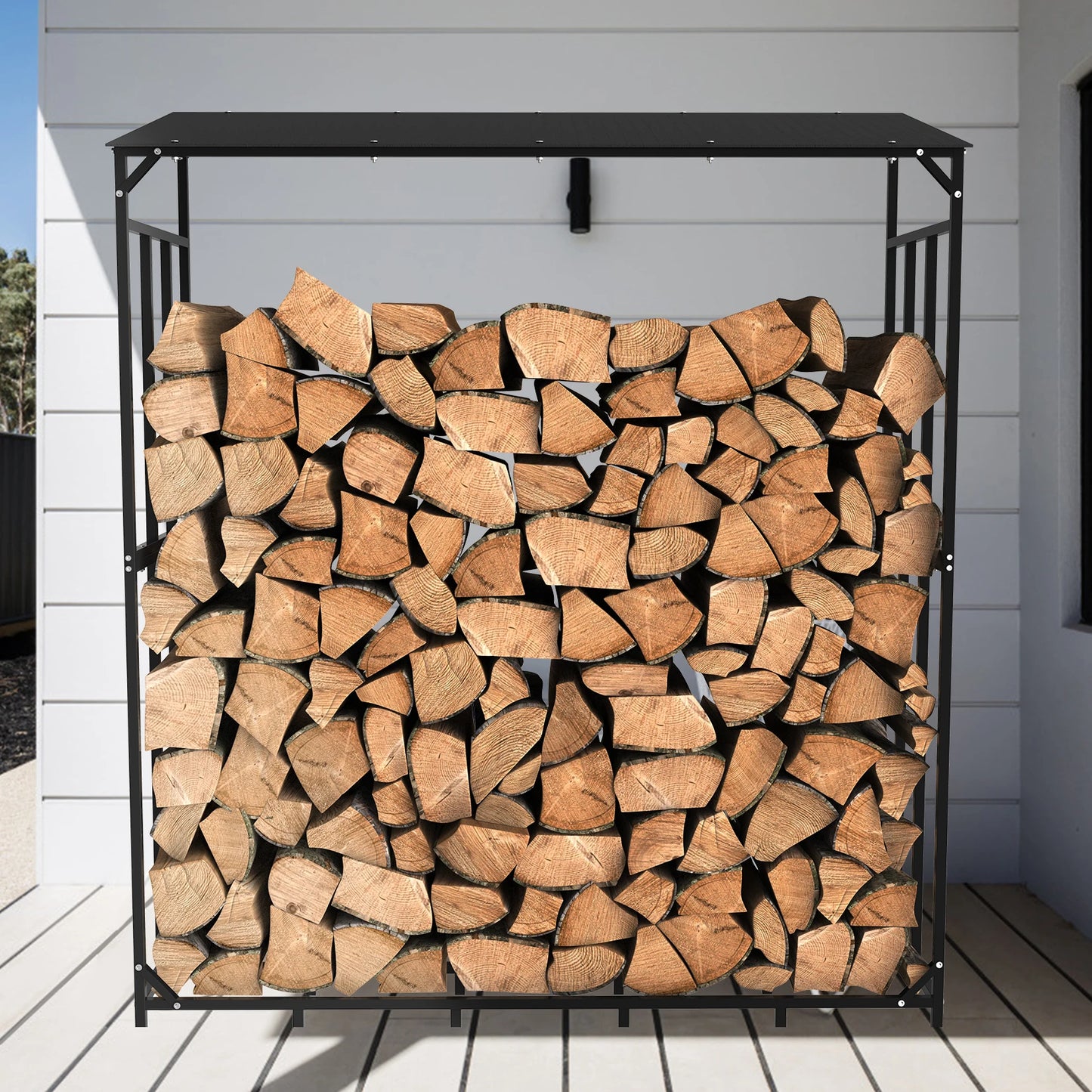 Heavy Duty Tall Metal Firewood Rack Stand, Storage