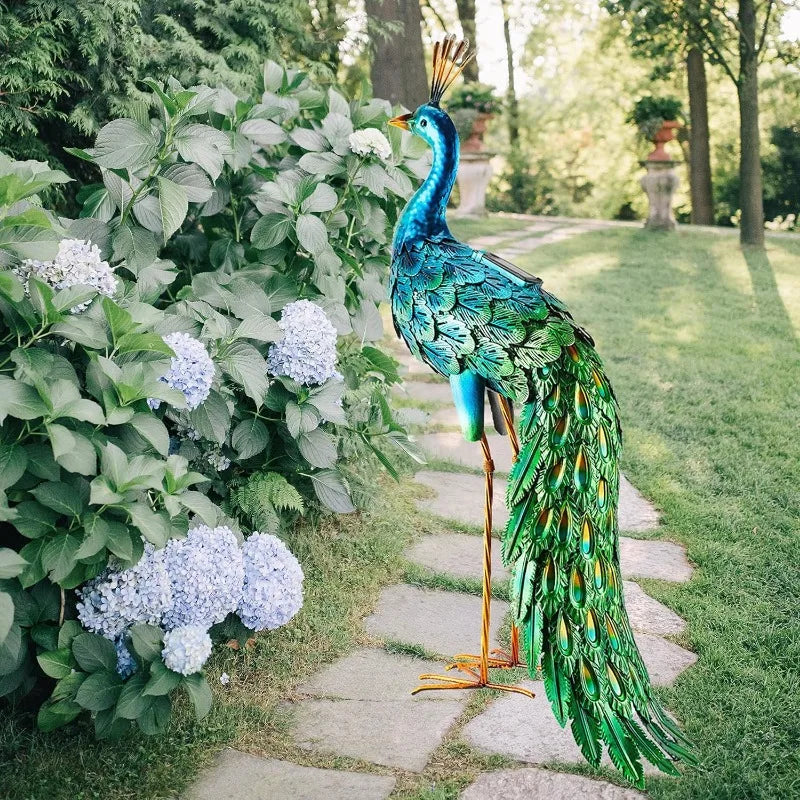 Outdoor Solar Peacock Statue, Metal Yard Art