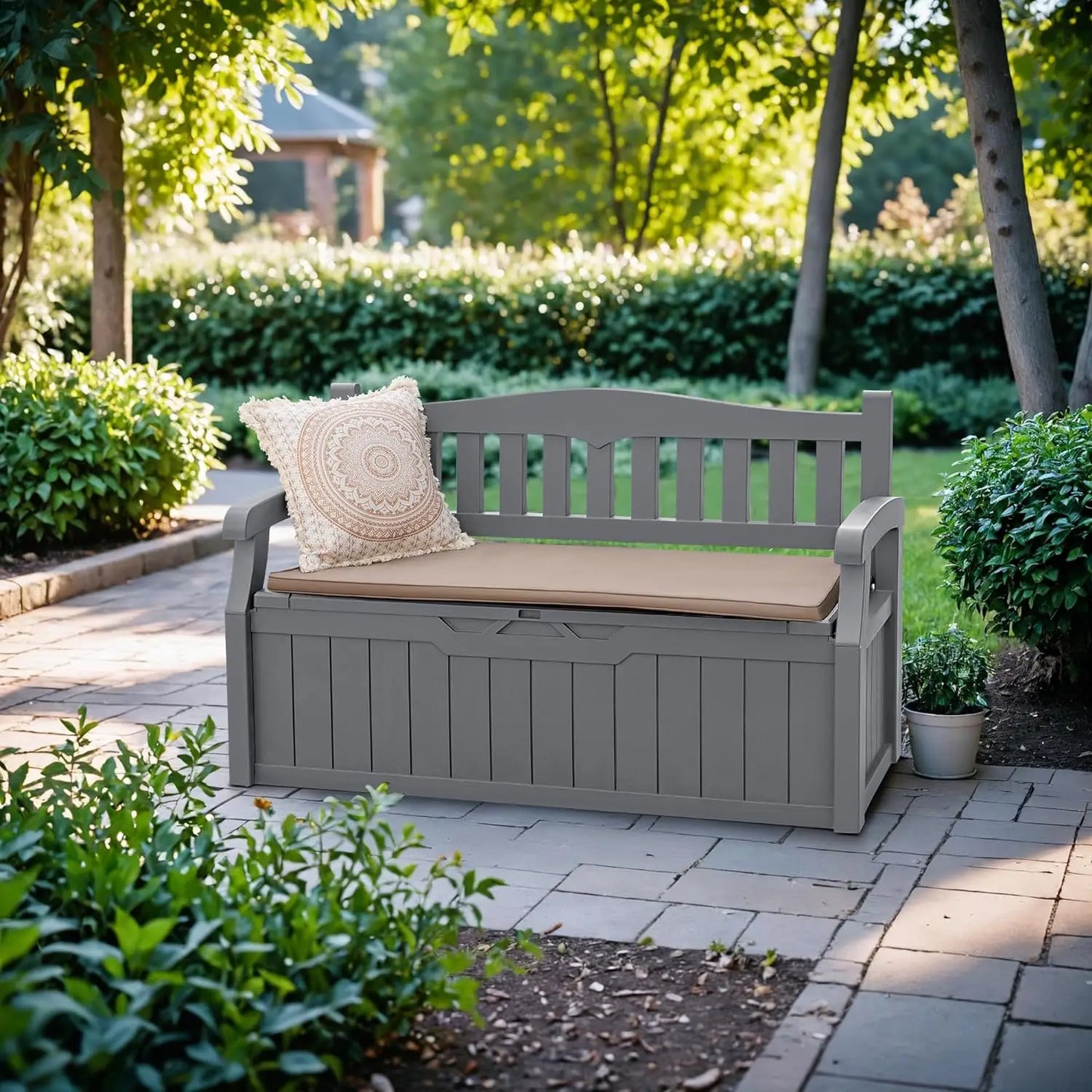 80 Gallon Storage Bench Deck Box lockable for Patio Furniture