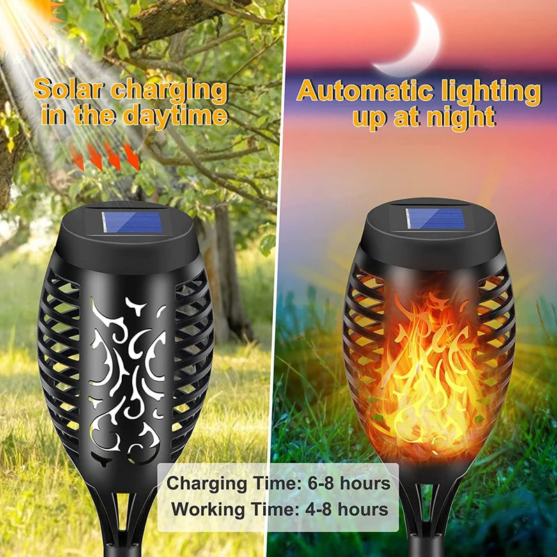 12 LED Solar Flame Torch, Light Flickering, Waterproof