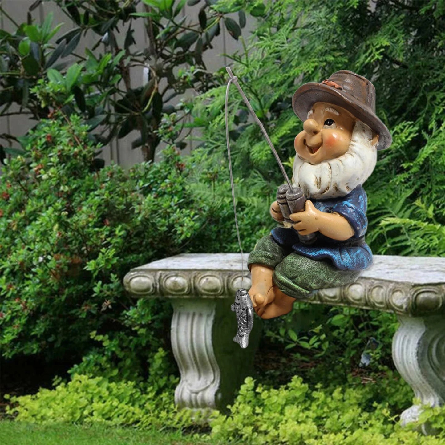 New Adorable Fishing Gnome Statue - Funny Naughty Garden Gnome Figurine - Charming Dwarf Sculpture Resin Ornament - Perfect Lawn