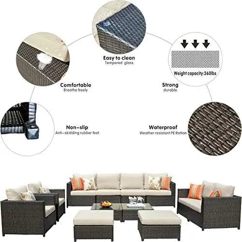 12 Pieces Sectional Sofa Sets with Thick Cushions Fully Assembled Furniture