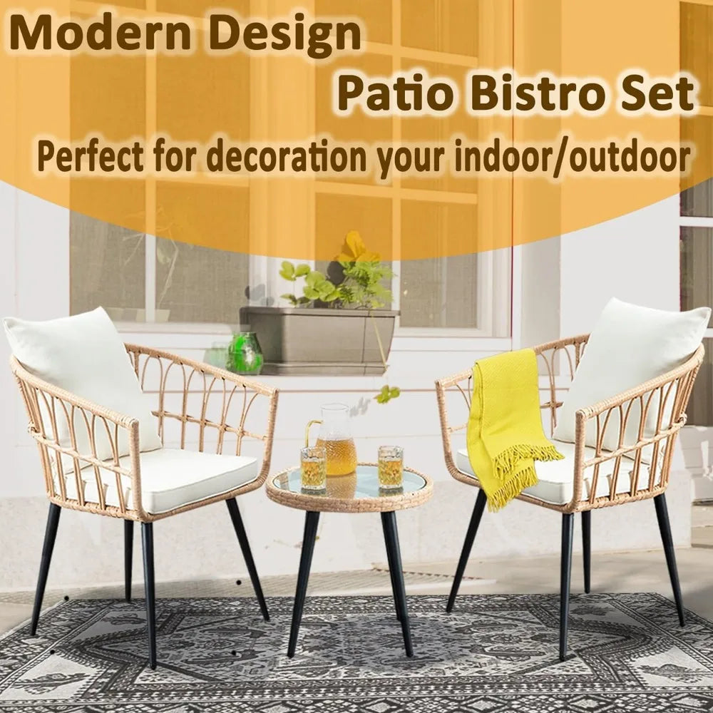 3 Piece Patio Bistro Set, Outdoor Wicker Furniture