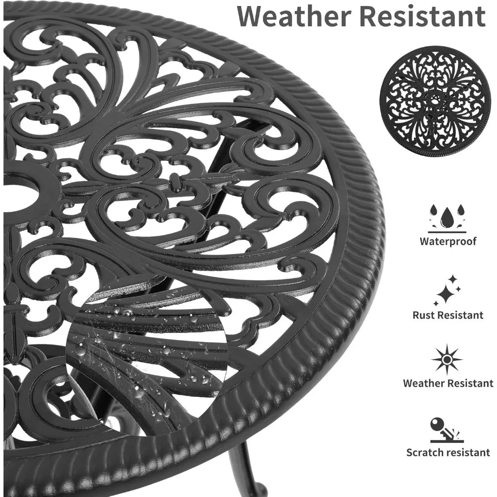 Bistro Table and ChairsOutdoor Outdoor Patio Set, Butterfly Pattern Cast Aluminum Patio Bistro Set for Garden Balcony