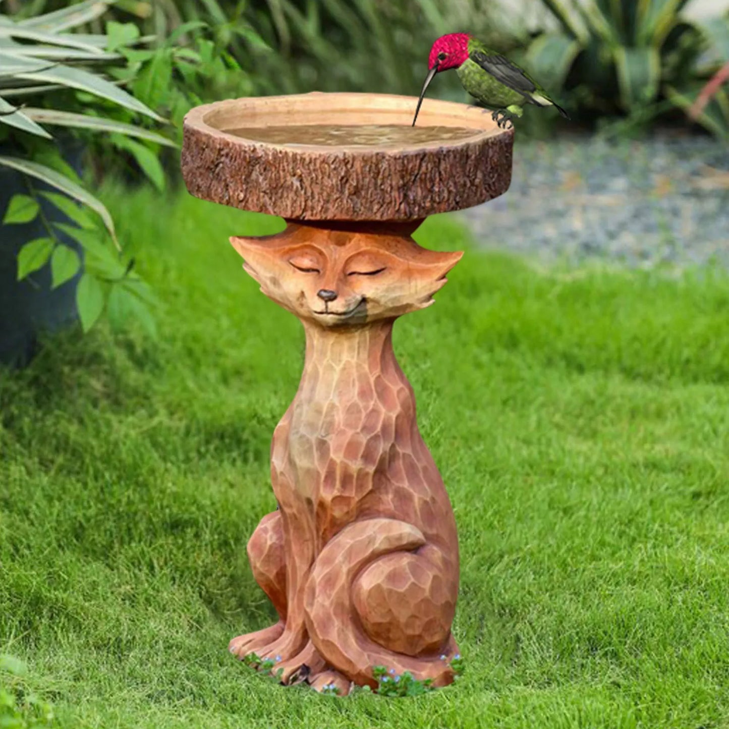 Resin Fox Resin Bird Bath Drinking Feeder