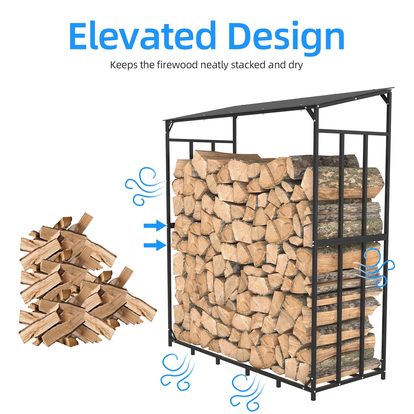 Heavy Duty Tall Metal Firewood Rack Stand, Storage