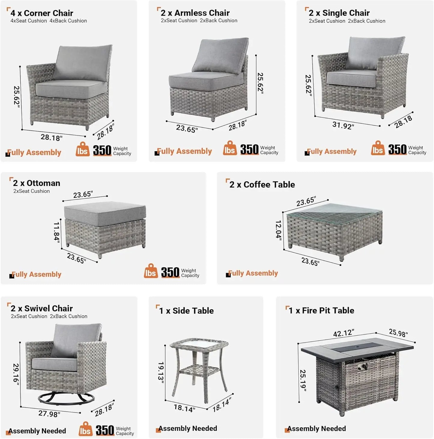 Patio Furniture Set with Fire Pit Table, Outdoor Rattan Wicker Conversation Set