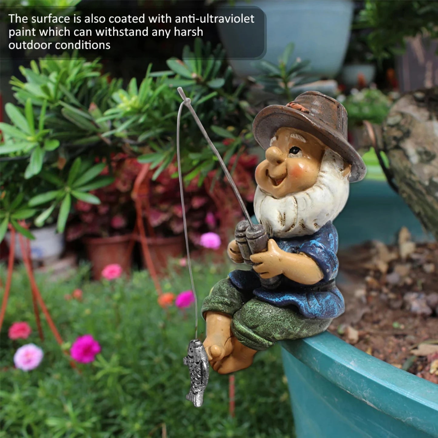 New Adorable Fishing Gnome Statue - Funny Naughty Garden Gnome Figurine - Charming Dwarf Sculpture Resin Ornament - Perfect Lawn