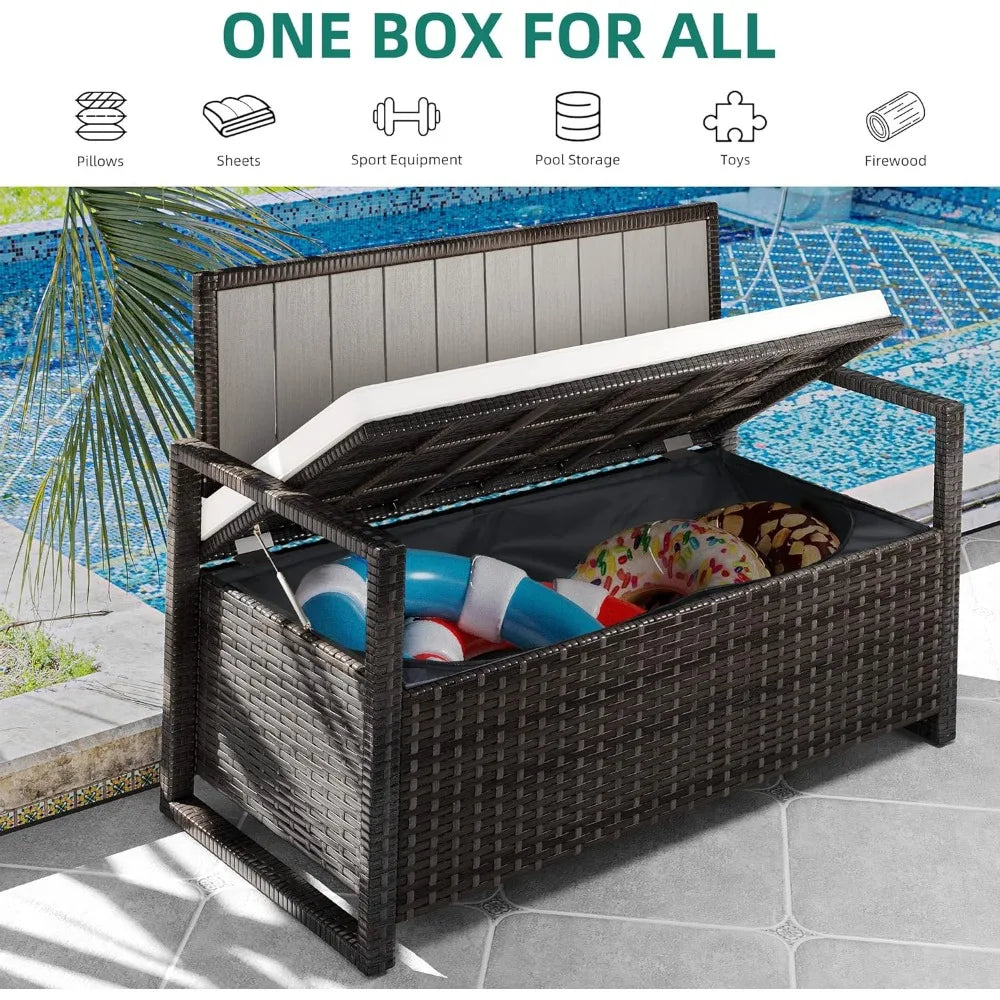 Outdoor Storage Bench, All-Weather PE Rattan Deck Box