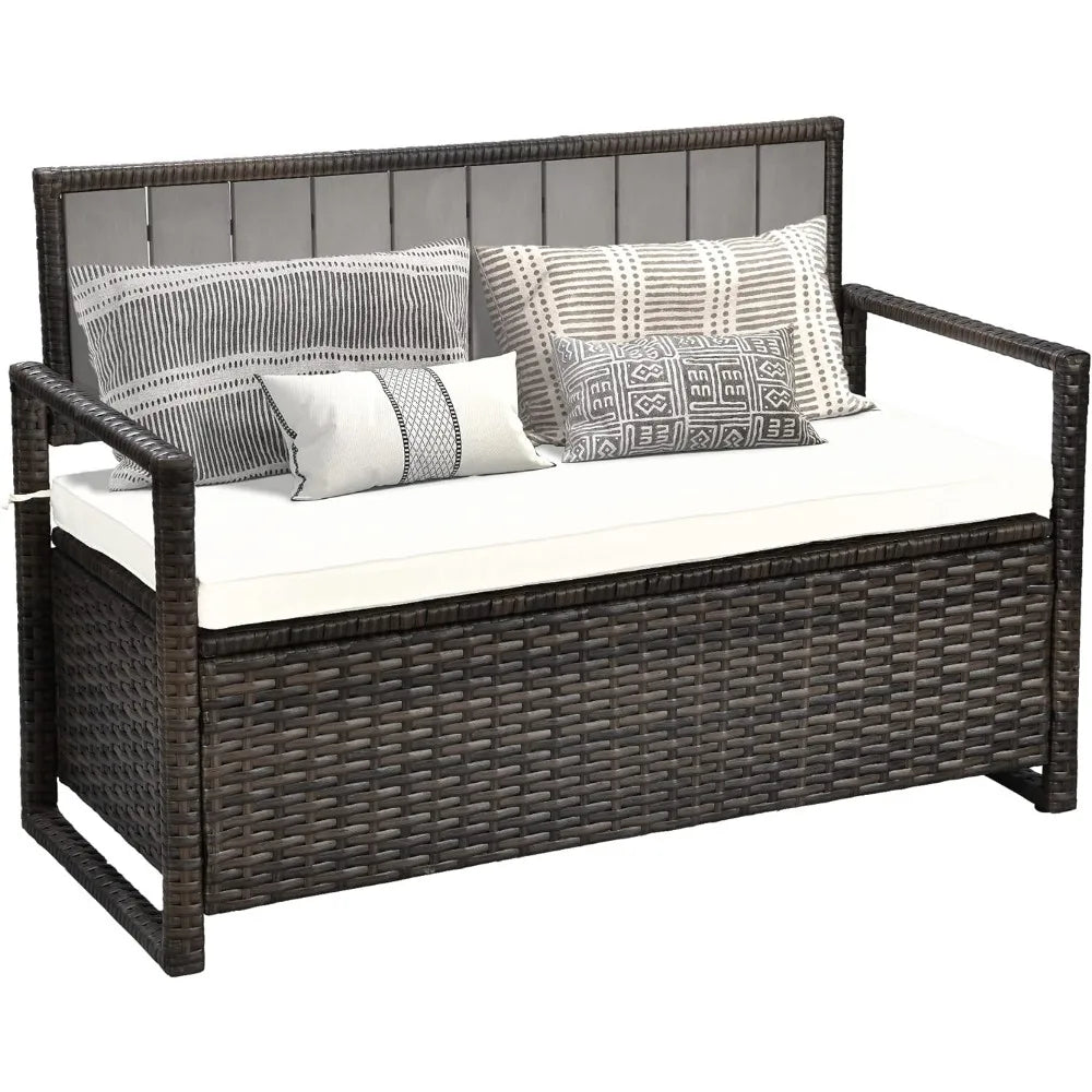 Outdoor Storage Bench, All-Weather PE Rattan Deck Box