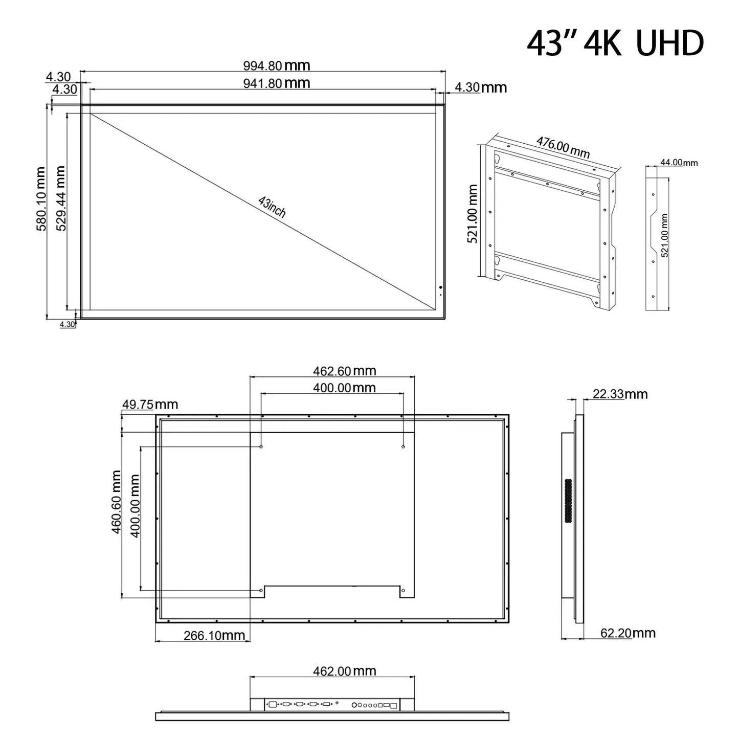 43 Inches Smart Mirror TV, LED Big Screen, Waterproof