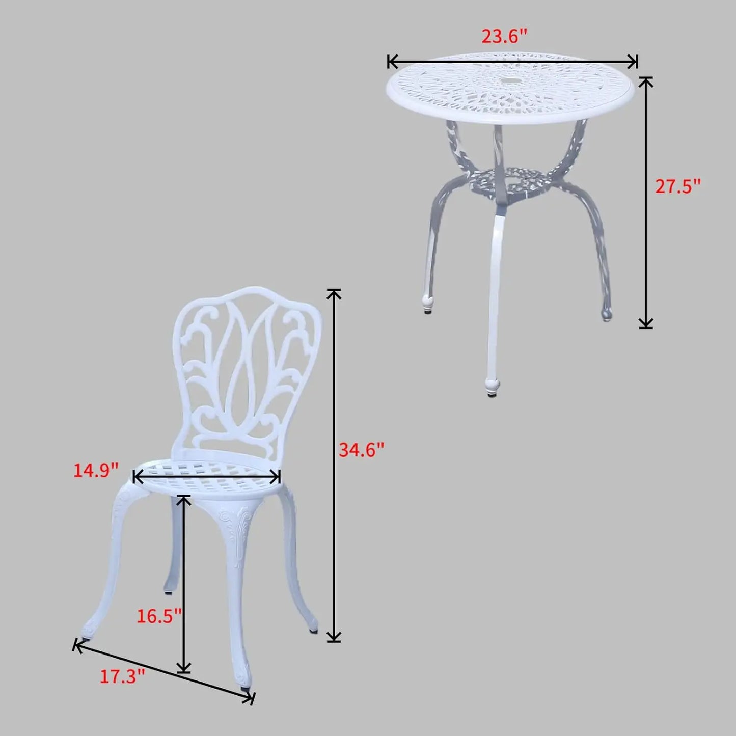 Patio Bistro Sets 3 Piece cast Aluminum Patio Furniture Outdoor Garden Metal Rust Proof Tables and Chairs White bisrto Set