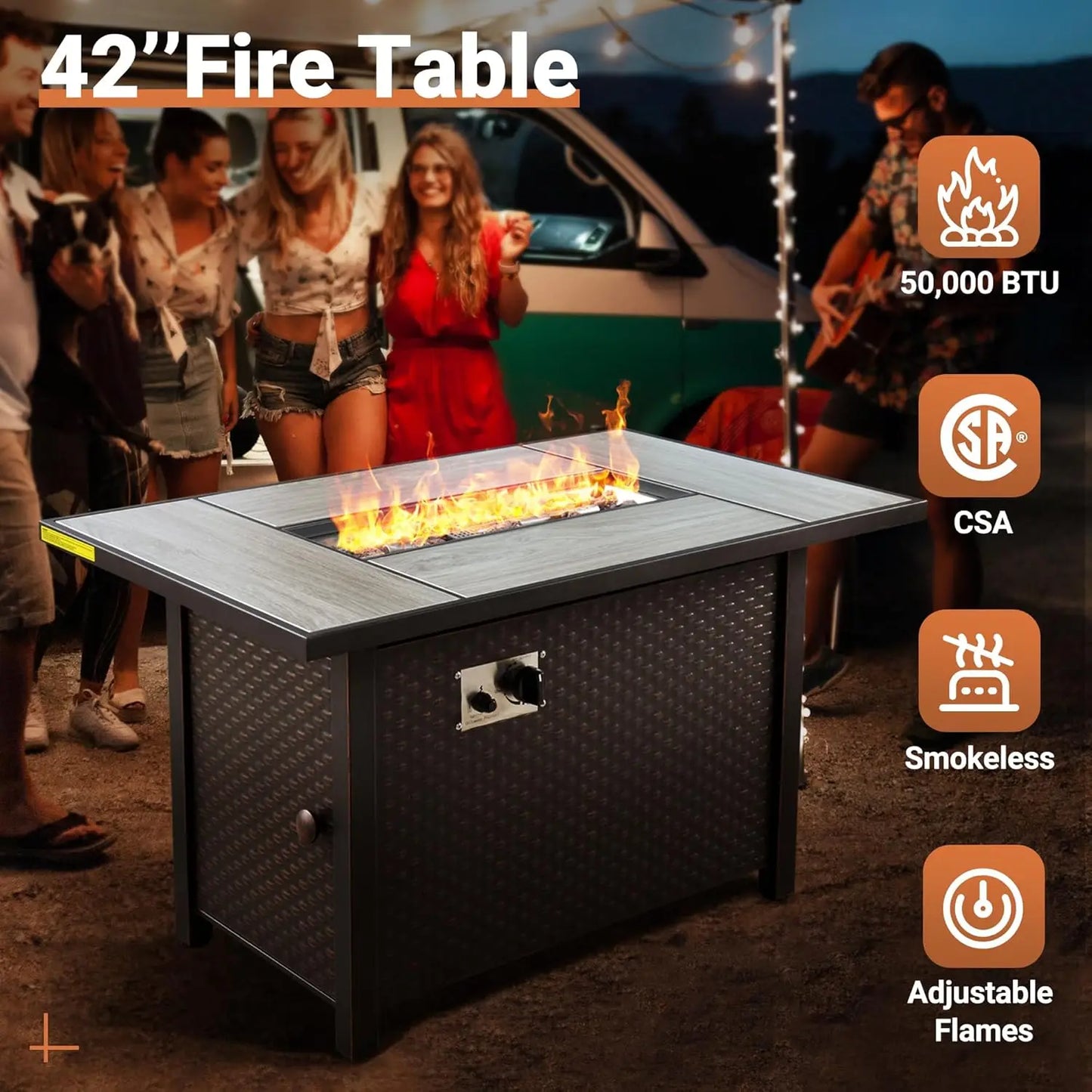 Patio Furniture Set with Fire Pit Table, Outdoor Rattan Wicker Conversation Set