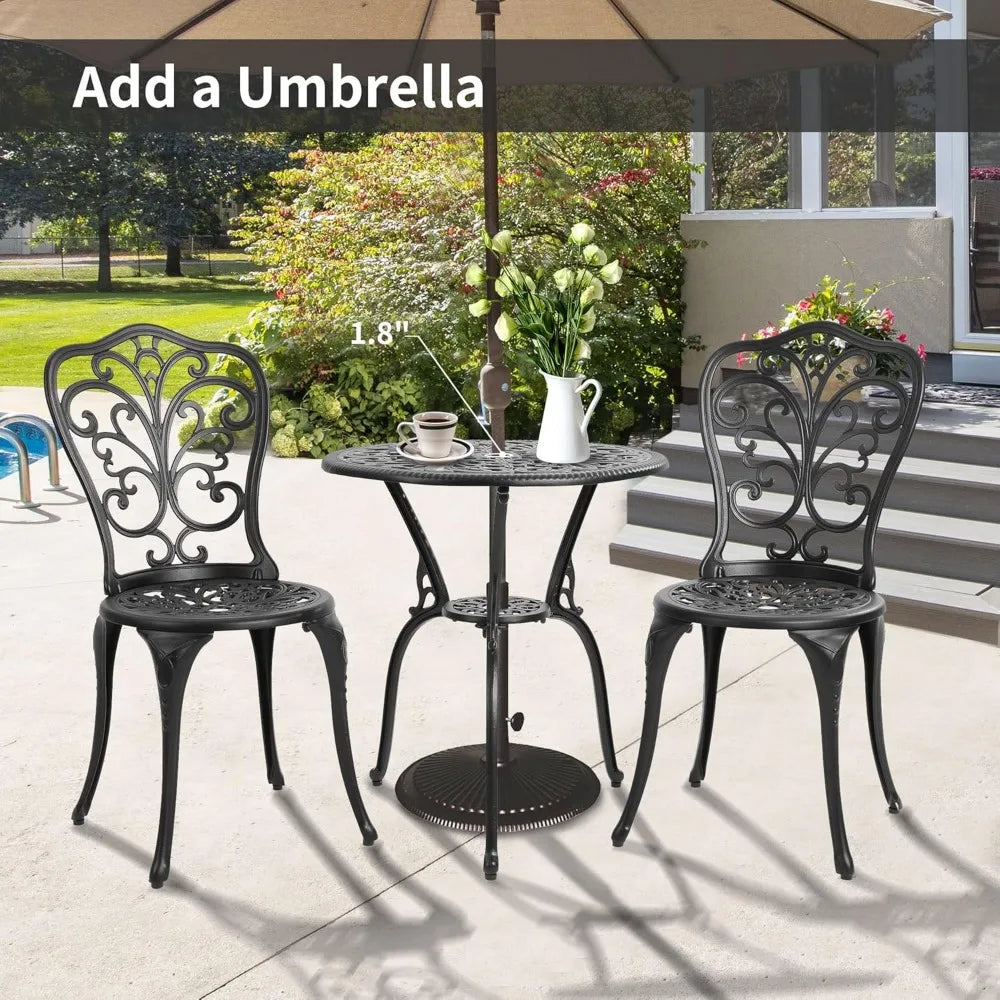 Bistro Table and ChairsOutdoor Outdoor Patio Set, Butterfly Pattern Cast Aluminum Patio Bistro Set for Garden Balcony