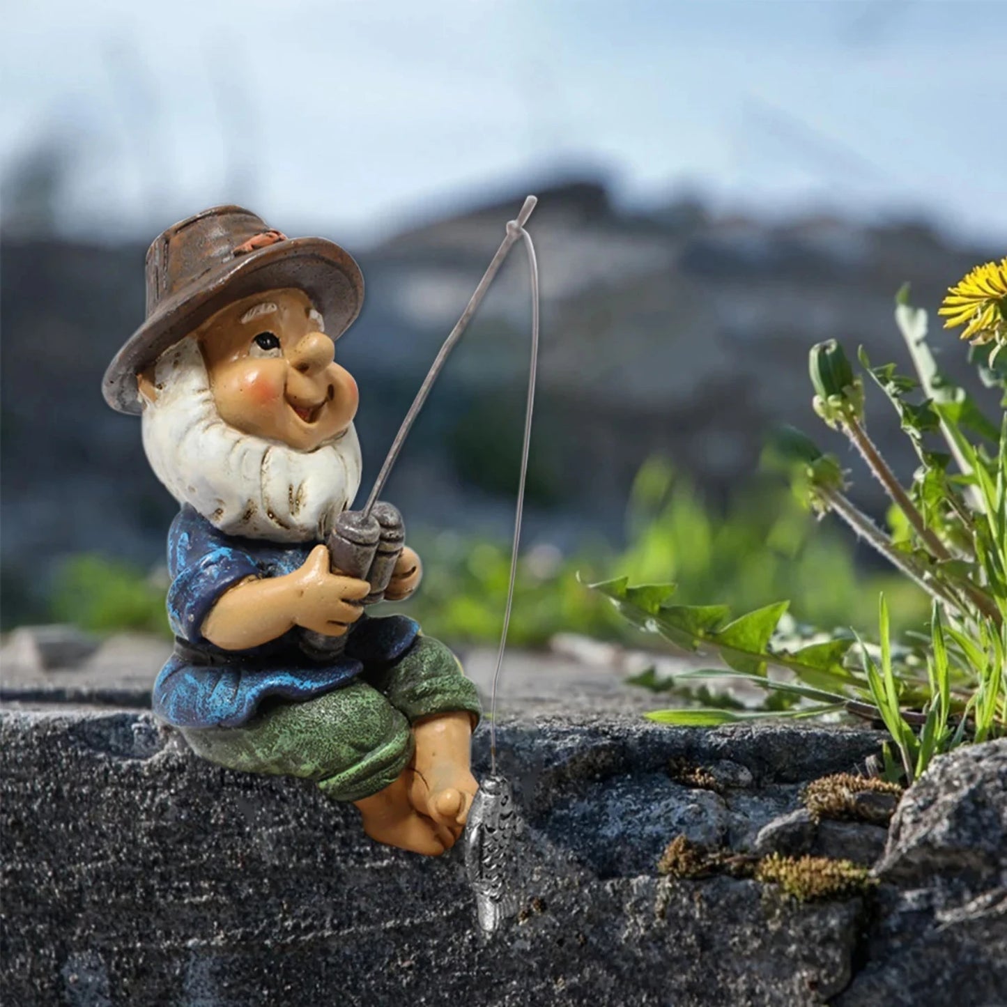 New Adorable Fishing Gnome Statue - Funny Naughty Garden Gnome Figurine - Charming Dwarf Sculpture Resin Ornament - Perfect Lawn