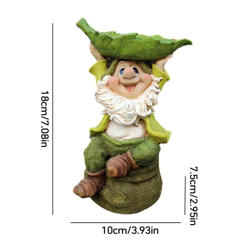 Gnome Bird Feeder Pastoral Gnome With Leaf Flower Pot Cartoon Sculpture Decoration Elf Dwarf Outdoor Sculpture Garden Dwarf Yard