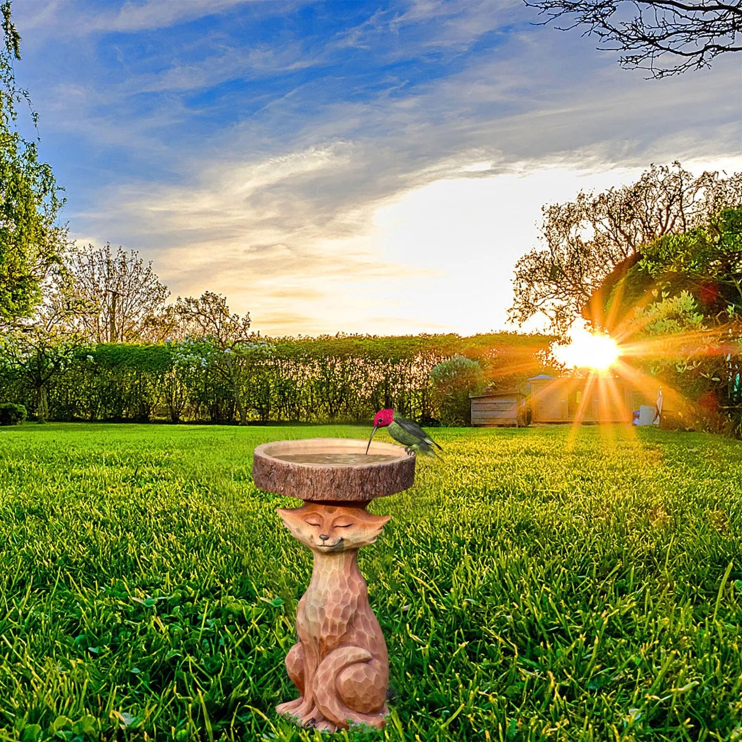 Resin Fox Resin Bird Bath Drinking Feeder